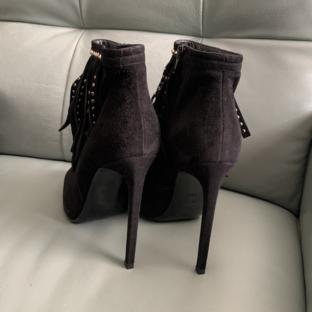 Saint Laurent Black Suede Studded-fringe Bootie - Picture 12 of 15